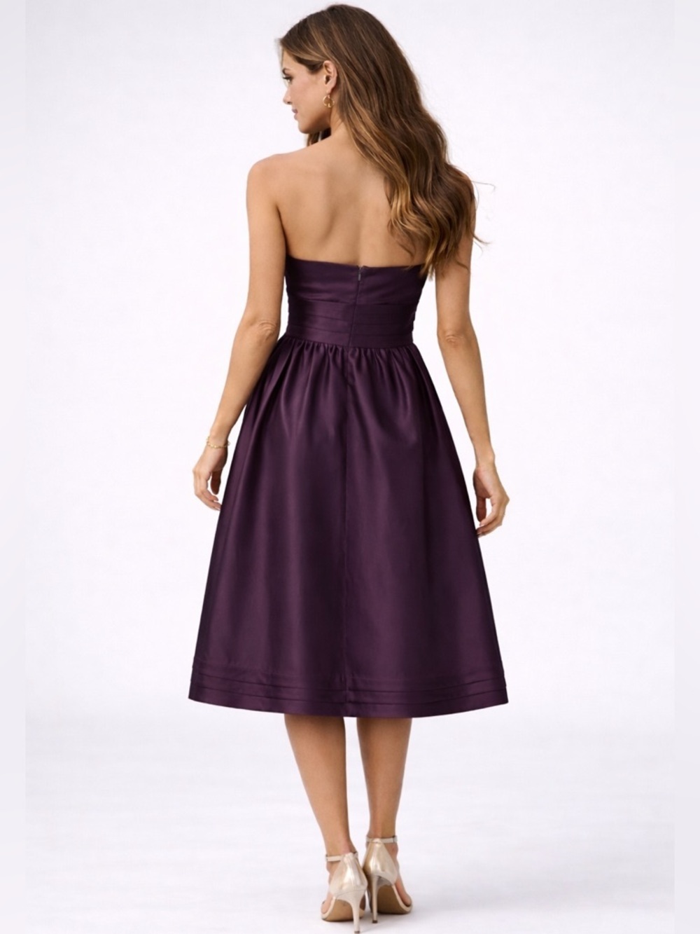 WTOO by Watters and Watters Strapless Midi Dress in Deep Plum Size 10 - Picture 3 of 15